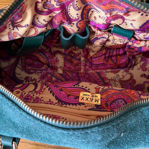 Maxx NY Forest Green Suede 4 Pocket Handbag Shoulder Bag - Picture 6 of 6